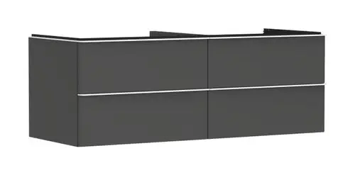 Waschtischunterschrank in Diamantgrau von Hansgrohe, ausgestattet mit vier Schubkästen für einen Aufsatzwaschtisch, einfache, moderne Formgebung.